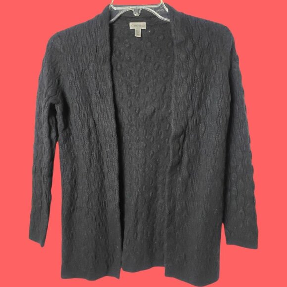 Garnet Hill Black Cable Knit 100%Cashmere Cardigan Sweater Womens Black Medium - Picture 5 of 13